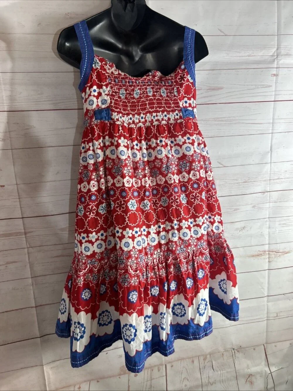 The Children's Place Dress Girls Size 10 Red White Blue Floral Sleeveless Lined